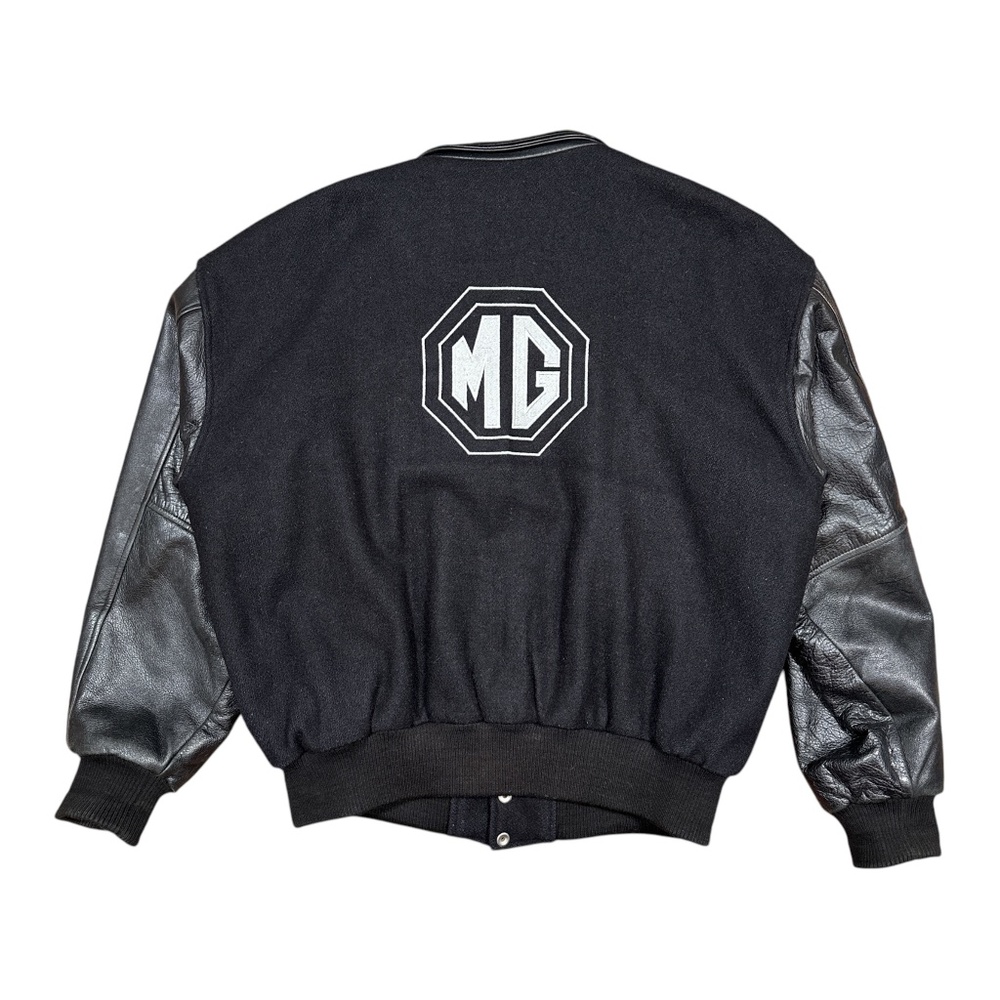 Vintage 90s MG Car Club of Toronto Leather Wool Bomber Jacket Mens Large